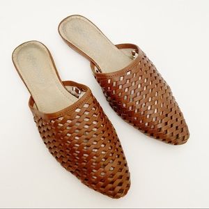 Jeffrey Campbell brown leather weave slip on mules size 8.5